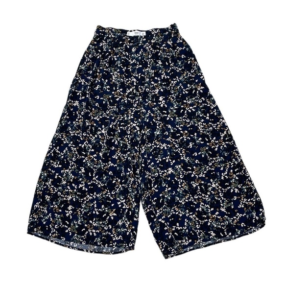 MNG Casual Pants Womens 2 Blue Floral Wide Leg Crops - Picture 1 of 12